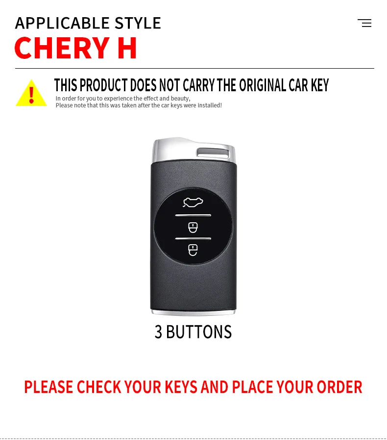 Zinc Alloy Remote Key Case Cover for Chery Tiggo & Arrizo Models