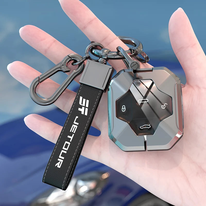 Zinc Alloy Leather Key Case with Chain for Chery Jetour Traveller 2023-2024