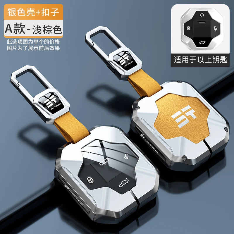 Zinc Alloy Leather Key Case with Chain for Chery Jetour Traveller 2023-2024